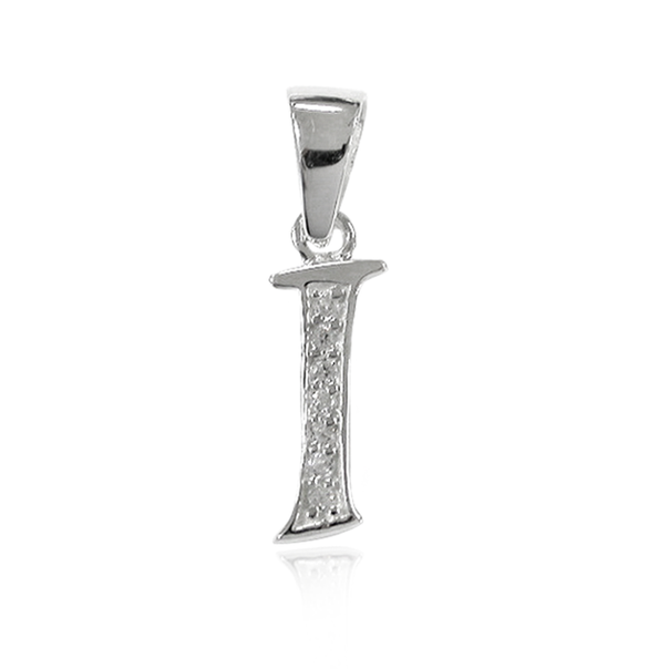 Initial I Letter Pendant in Sterling Silver with CZ