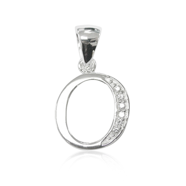 Initial O Letter Pendant in Sterling Silver with CZ