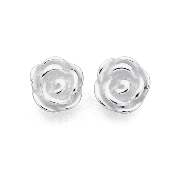 Large Rose Earrings in Sterling Silver