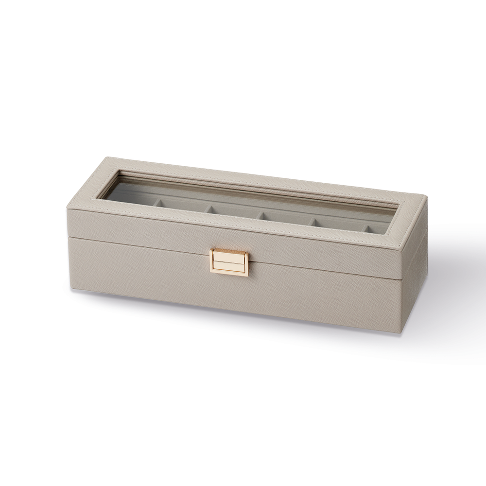 Leatherette 6 space Watch Box in Grey Pascoes