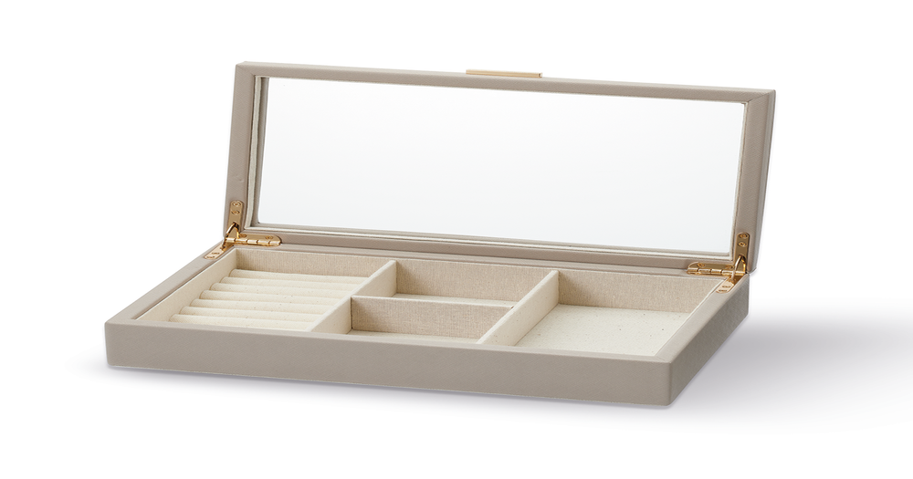 Leatherette Clear Top Jewellery Box Beige Tone in Grey Pascoes