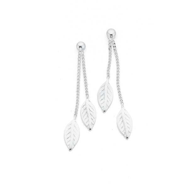 Leaves on Chain Earrings in Sterling Silver