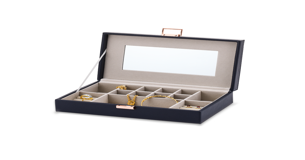 Navy Leatherette Jewellery Box in Blue Pascoes