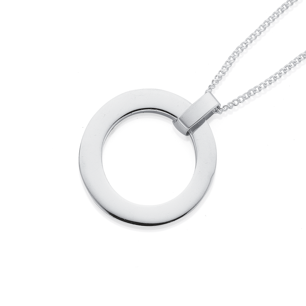 Sterling Silver Cubic Zirconia Circle Pendant in White | Prouds