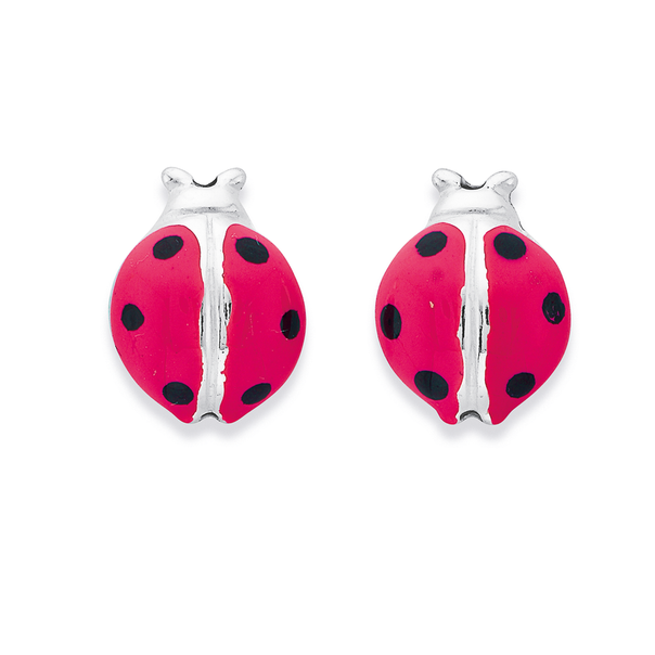 Pink Enamel Ladybird Earrings in Sterling Silver