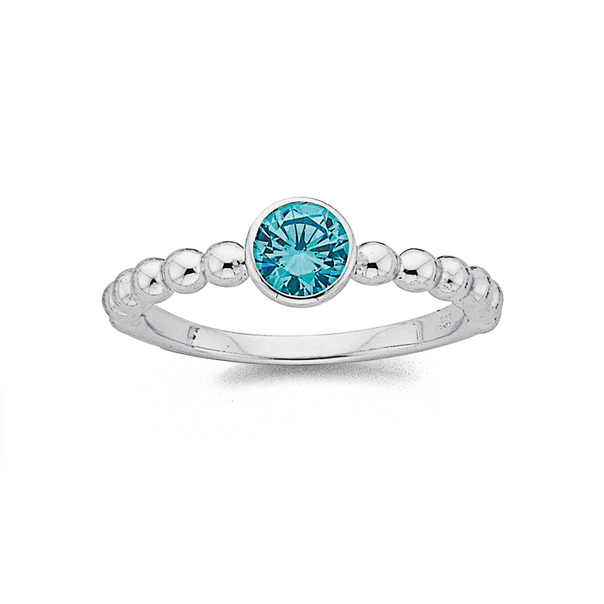 Silver Blue Cubic Zirconia Stacker Ring