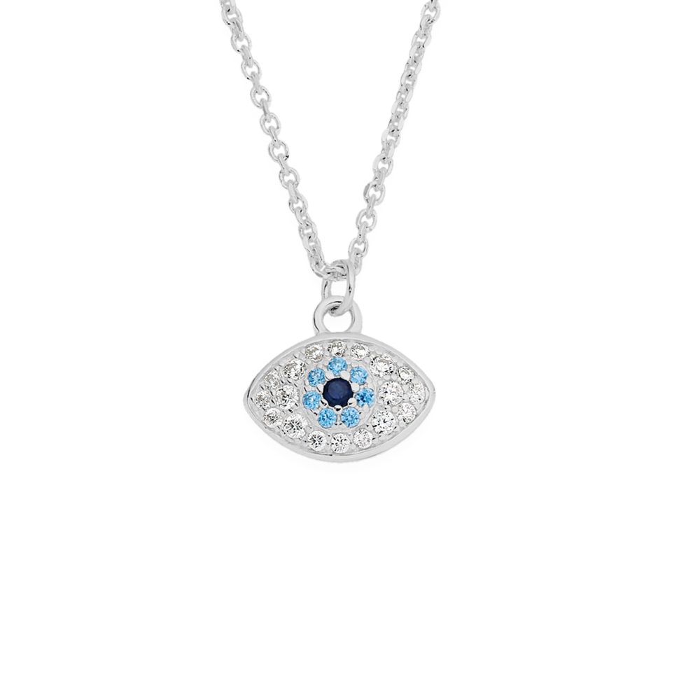 Silver Cz Evil Eye Pendant in White Pascoes