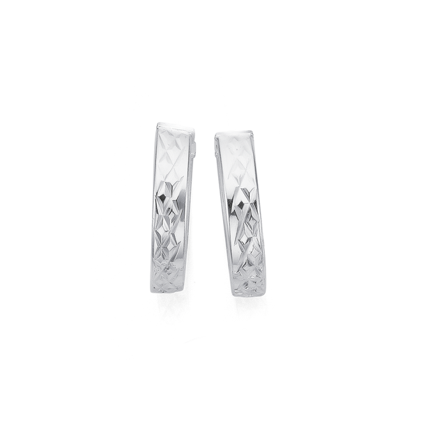 Silver Diamond- Cut Hoop Earrings