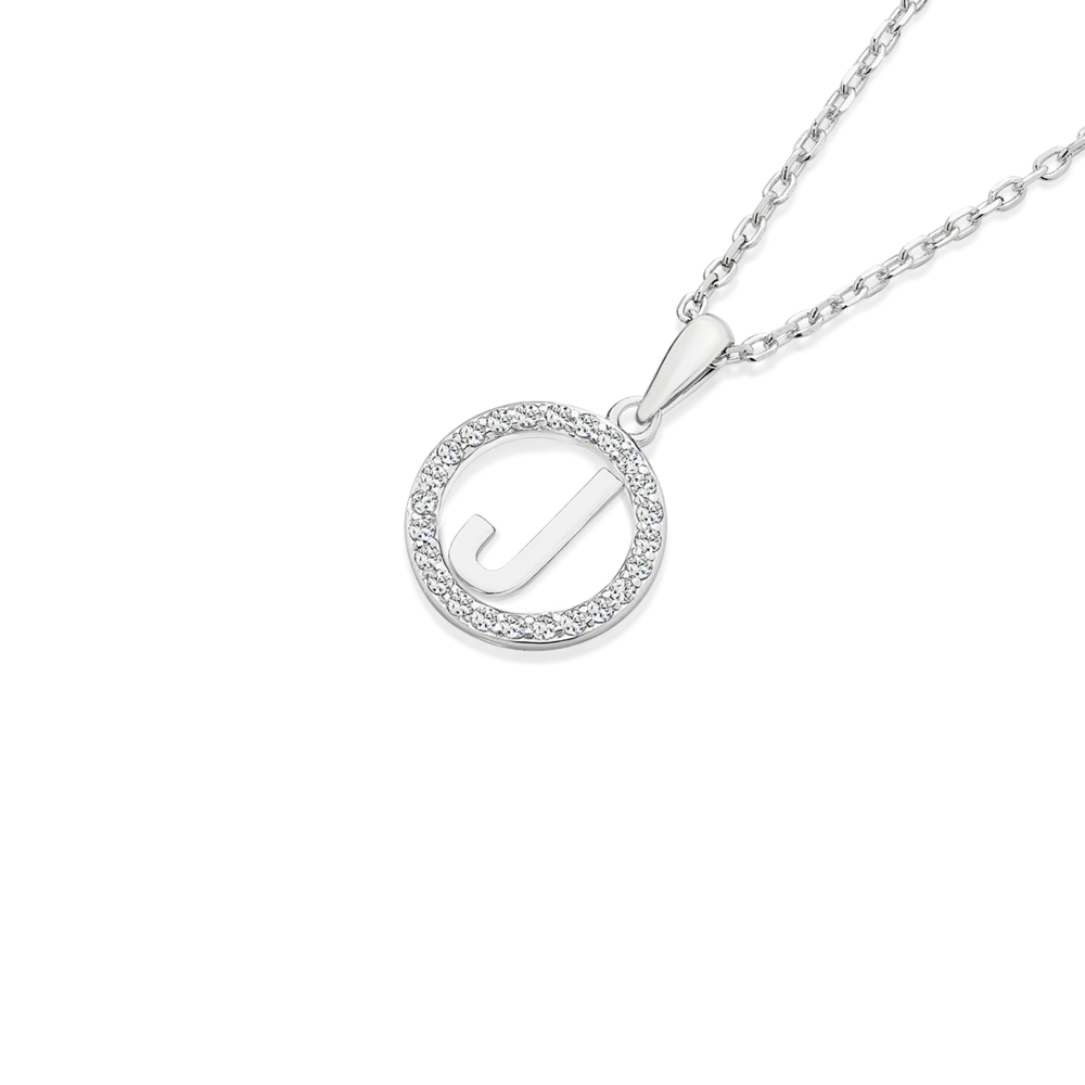 Silver Initial J In Cz Round Pendant in Clear Pascoes