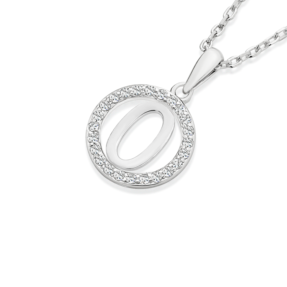 Silver Initial O In Cz Round Pendant Pascoes
