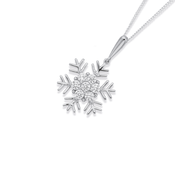 Snowflake Pendant with Cubic Zirconias in Sterling Silver