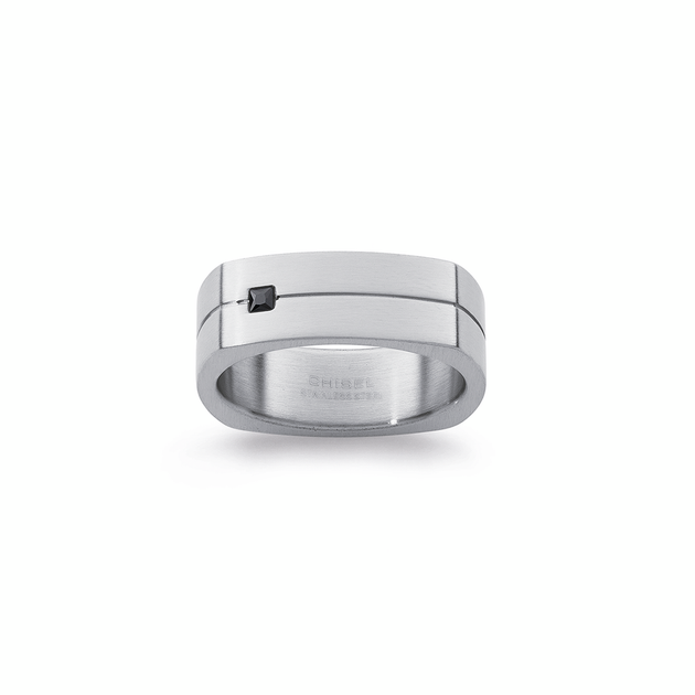Stainless Steel Chisel Black Cz Insert With Line Ring in Black | Pascoes