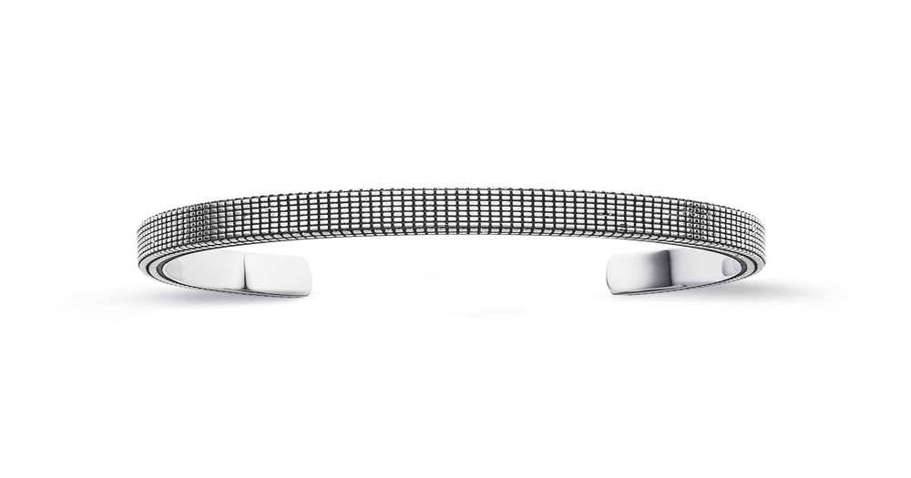 Stainless Steel Chisel Oxidised Square Pattern Cuff Bangle | Pascoes