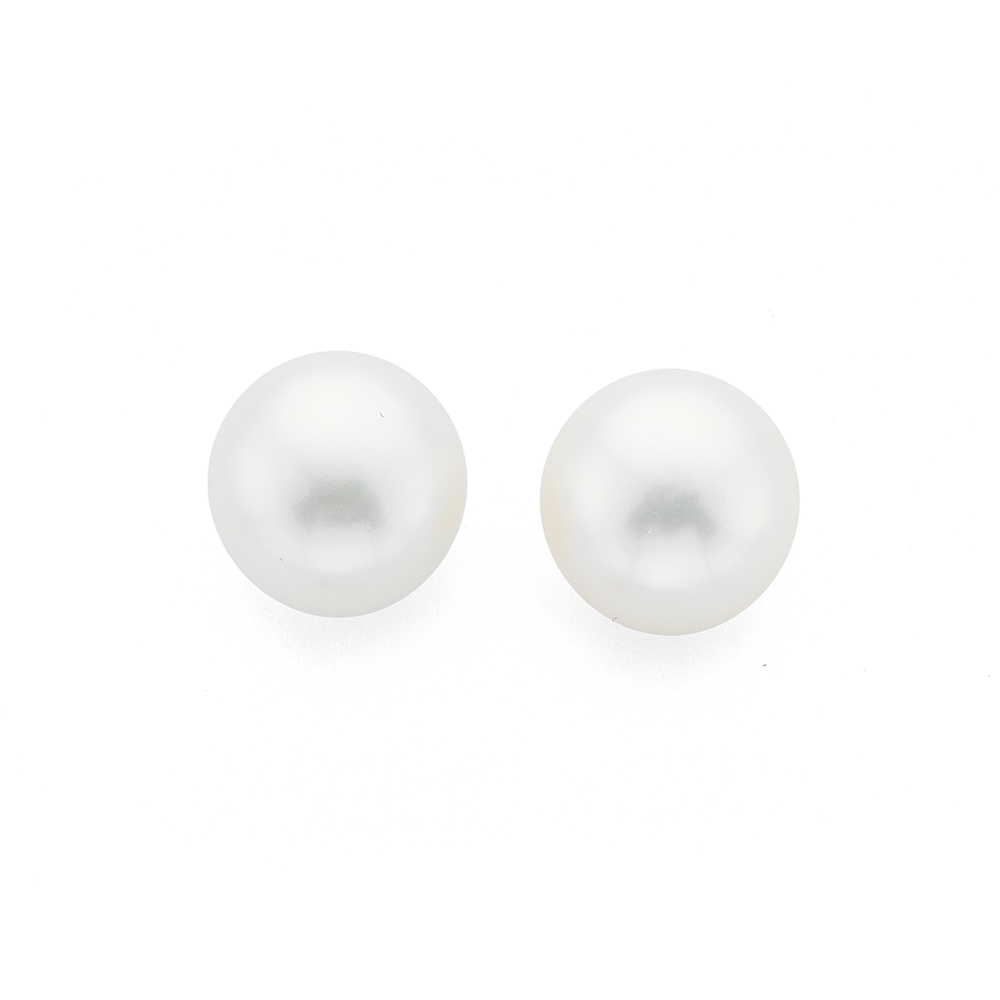 Handmade 925 Sterling Silver Freshwater Pearl Stud Earrings - Shiny CZ Accent, 4 Color Options