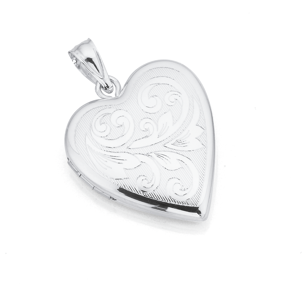 Sterling Silver 18mm Heart Engraved Locket Pascoes