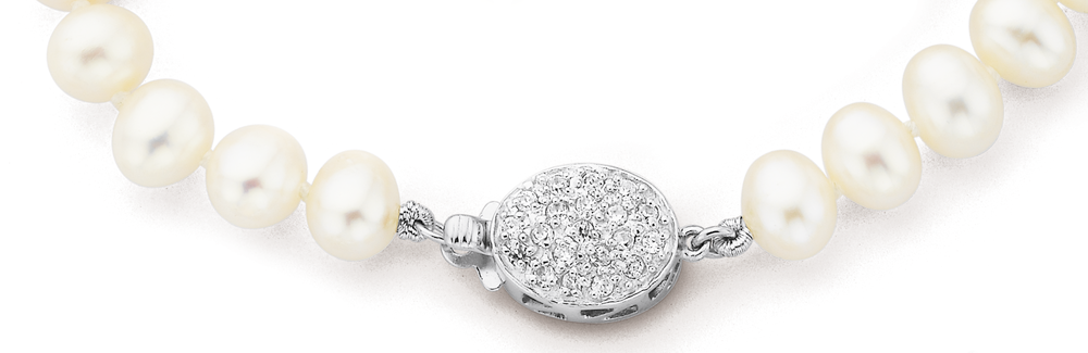 Sterling Silver 19cm Freshwater Pearl Cubic Zirconia Bracelet in