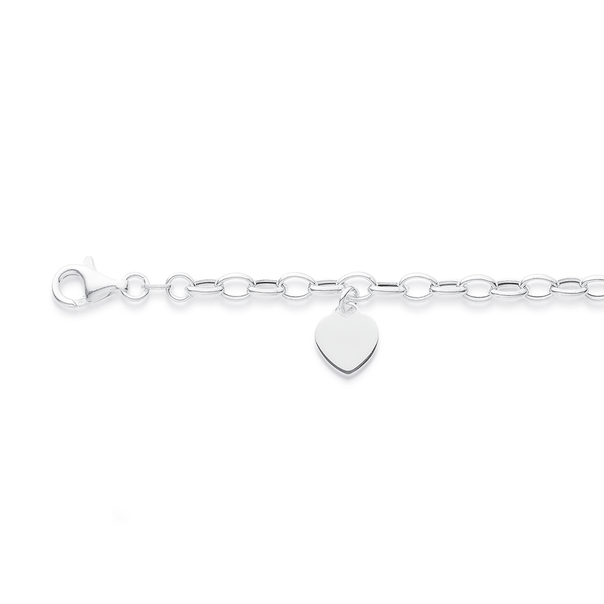 Sterling Silver 20cm Hollow Oval Belcher Bracelet with Heart Charm