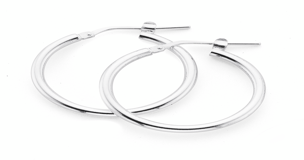 Sterling Silver Cz 20mm Inside Out Hoop Earrings in Clear Angus & Coote