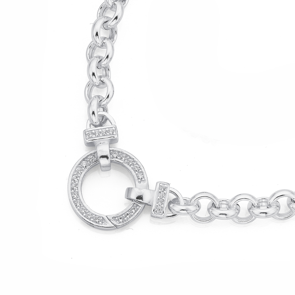 Sterling Silver 45cm Belcher With Cubic Zirconia Bolt Clip