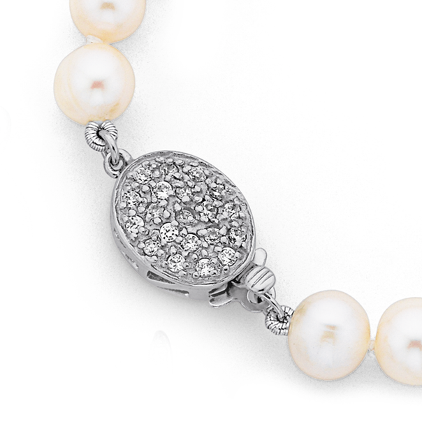 Sterling Silver 45cm Freshwater Pearl & Cubic Zirconia Necklace