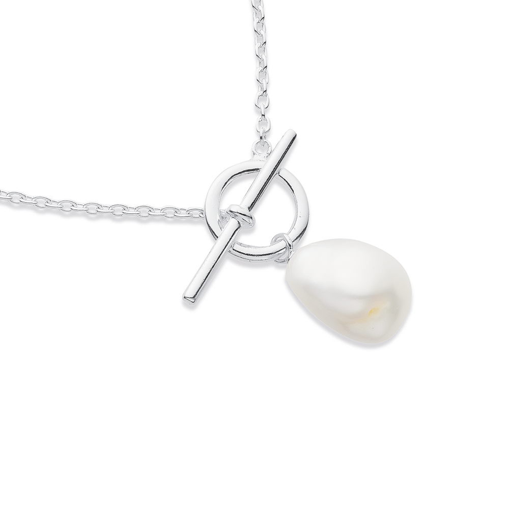 Sterling Silver 45cm Freshwater Pearl Fob Chain in White | Pascoes