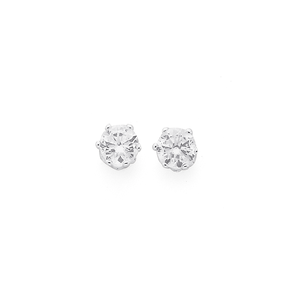 Sterling Silver 5mm Cubic Zirconia Stud Earrings in White Pascoes
