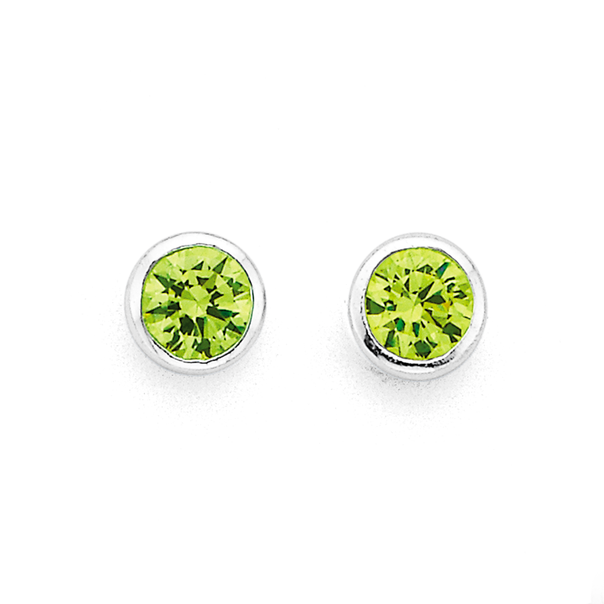 Sterling Silver 4mm Green Cubic Zirconia Studs