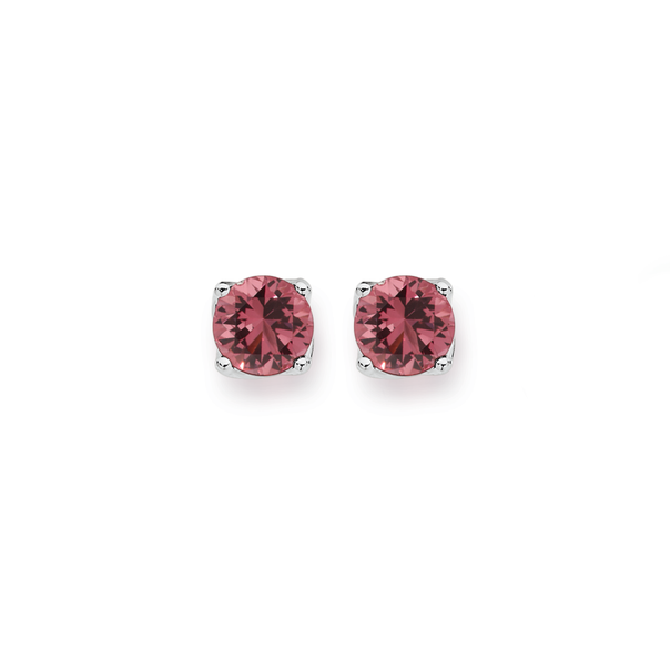 Sterling Silver 4mm Pink Cubic Zirconia Studs
