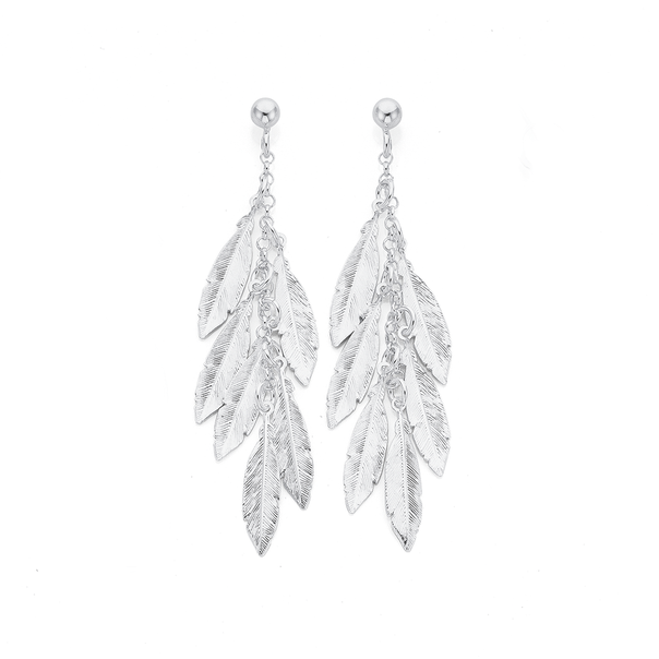 Sterling Silver 6 Feathers Drop Earrings