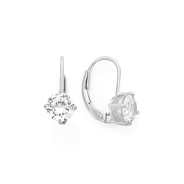 Sterling Silver 6mm Round Cubic Zirconia Lever back Earrings