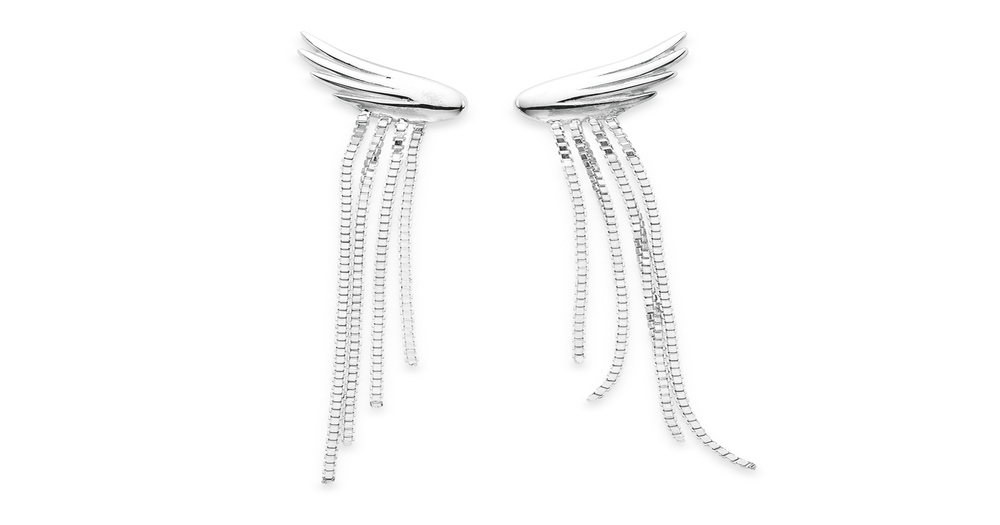 Sterling Silver Angel Wing & Tassel Drop Earrings Pascoes