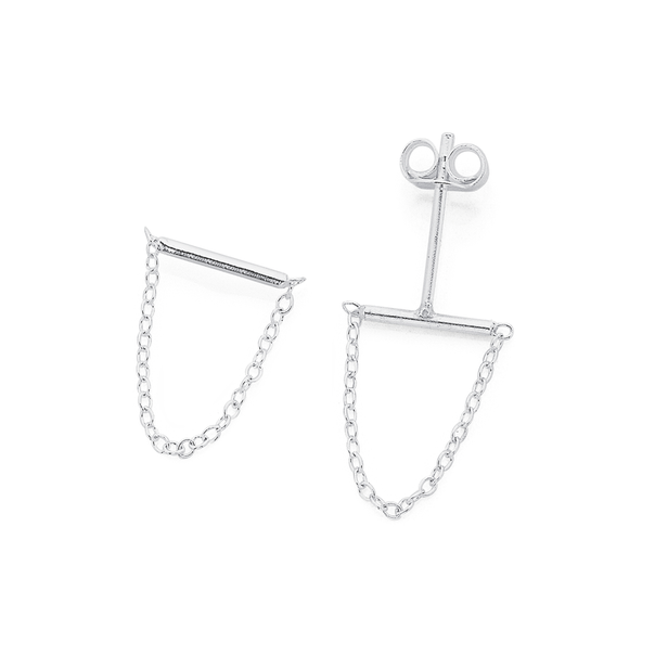 Sterling Silver Bar Studs With Chain