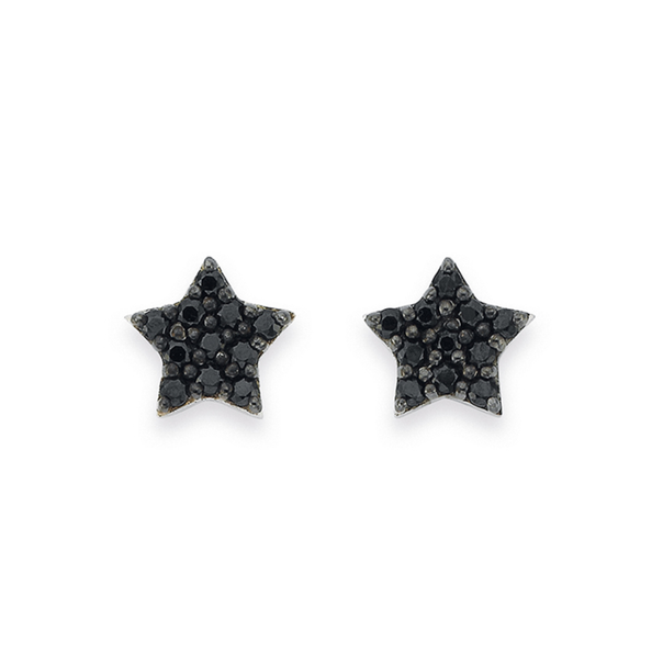 Sterling Silver Black Cubic Zirconia Pave Set Star Earrings