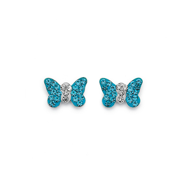 Sterling Silver Blue Crystal Butterfly Earrings