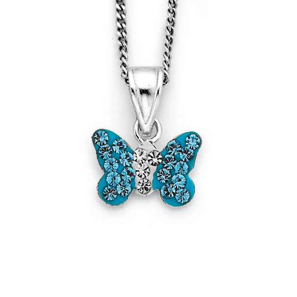 Sterling Silver Blue Crystal Butterfly Pendant