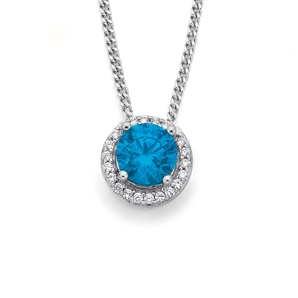 Sterling Silver Blue Cubic Zirconia Cluster Pendant