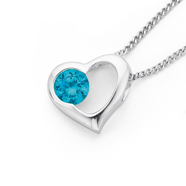 Sterling Silver Blue Cubic Zirconia Heart Pendant
