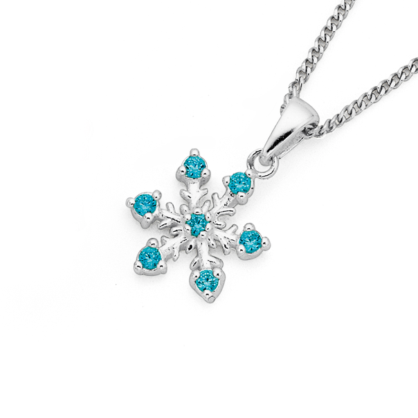 Sterling Silver Blue Cubic Zirconia Snowflake Pendant