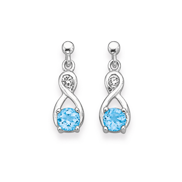 Sterling Silver Blue Topaz & Cubic Zirconia Earrings