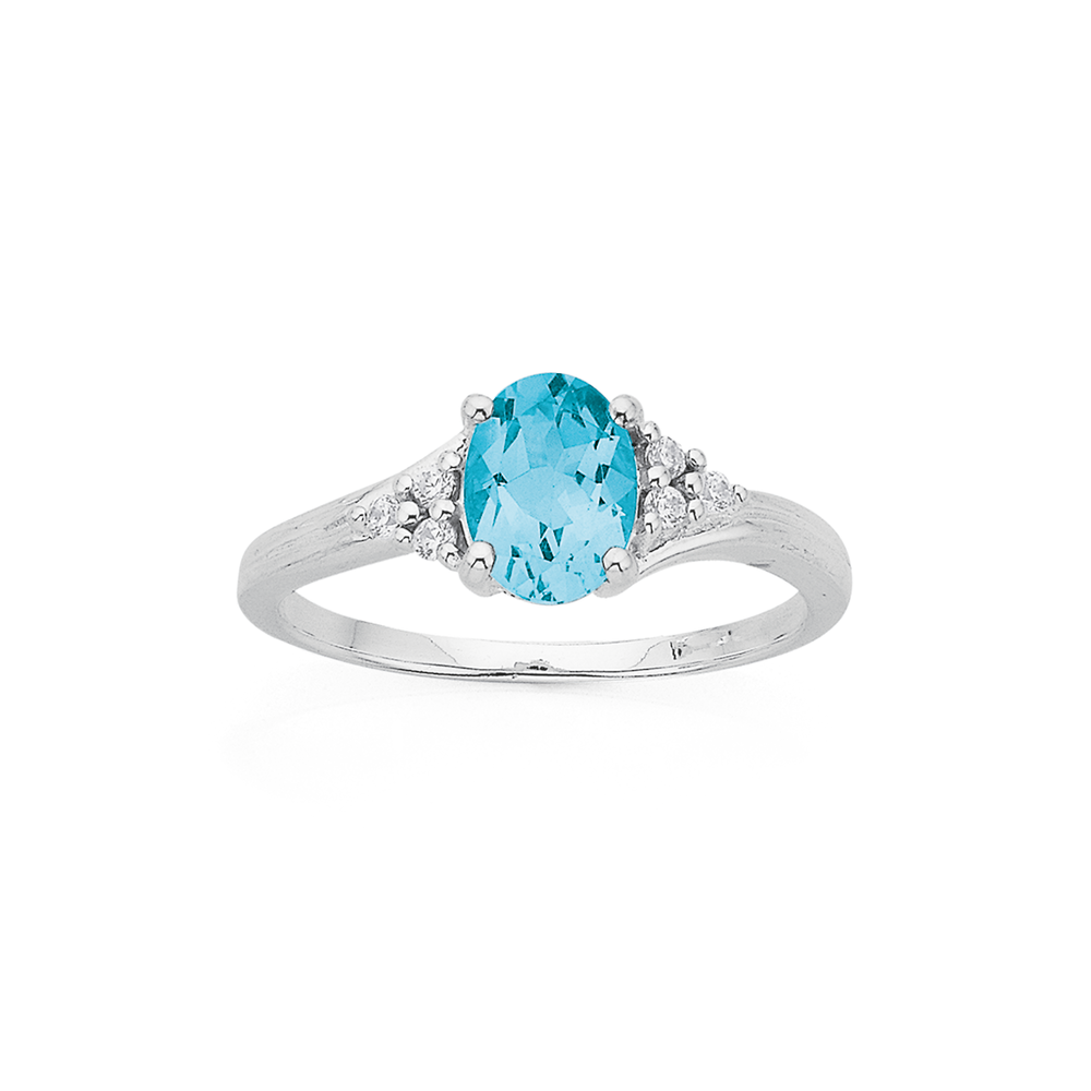 Sterling Silver Blue Topaz Cz Ring in Blue Pascoes