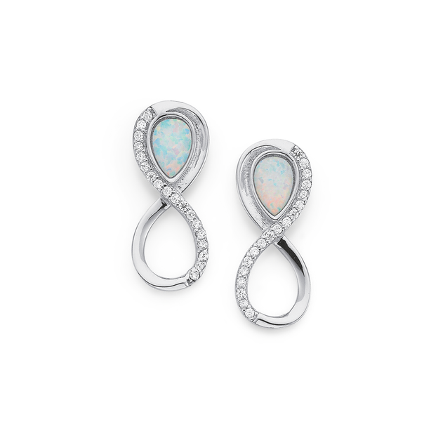 Sterling Silver Created Opal & Cubic Zirconia Infinity Studs