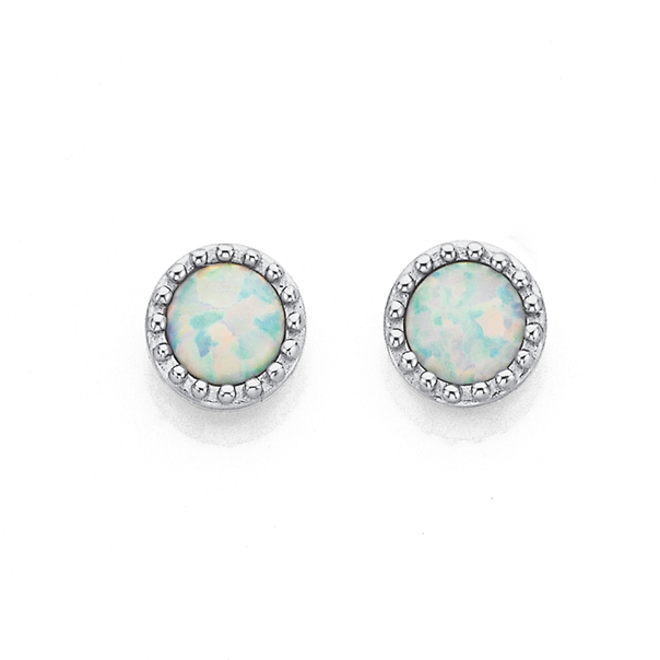 Sterling Silver Created Opal & Cubic Zirconia Studs