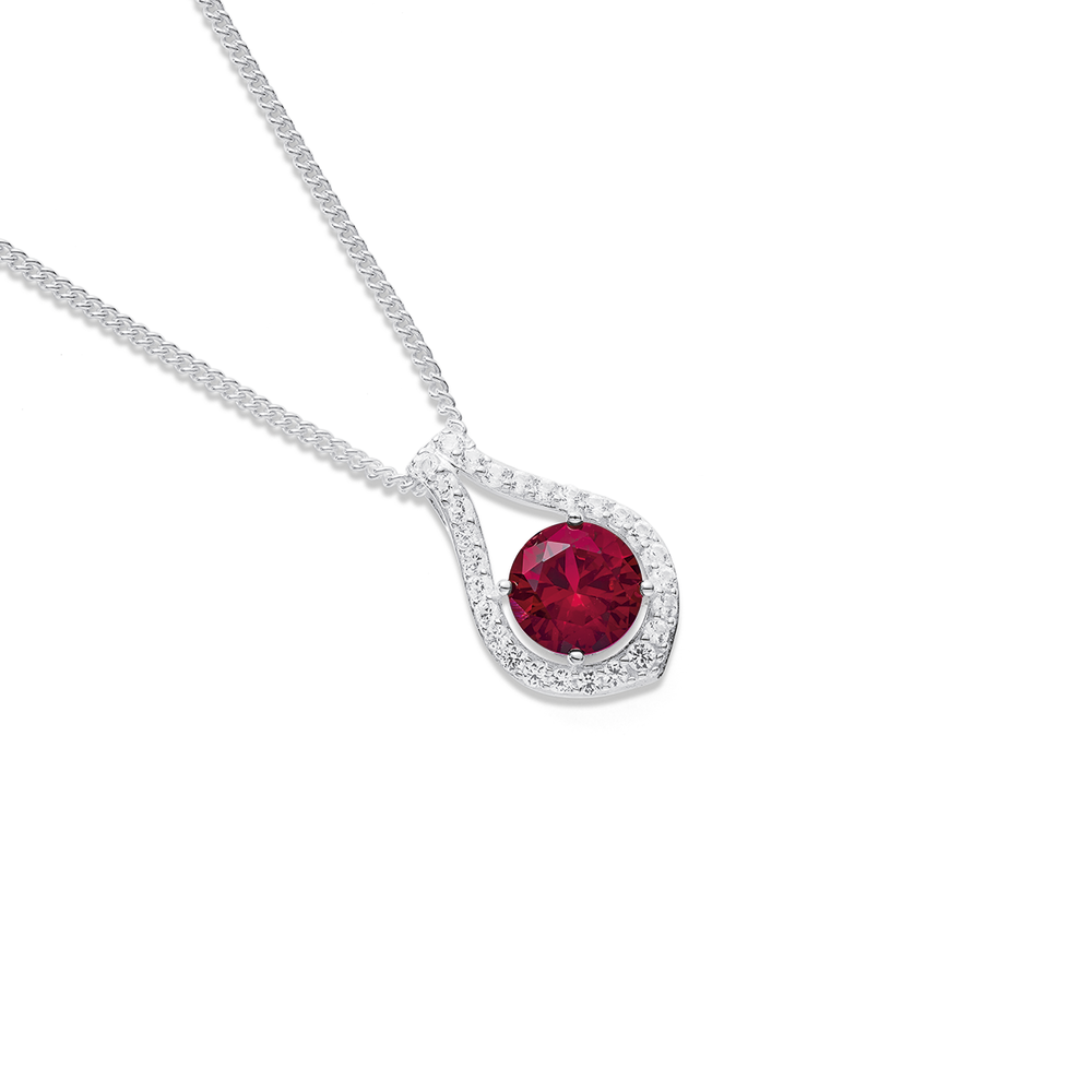Sterling Silver Created Ruby Cubic Zirconia Pendant in Red Pascoes