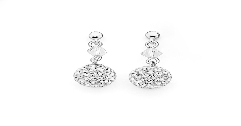 Sterling Silver Crystal Ball Drop Earrings in White Pascoes