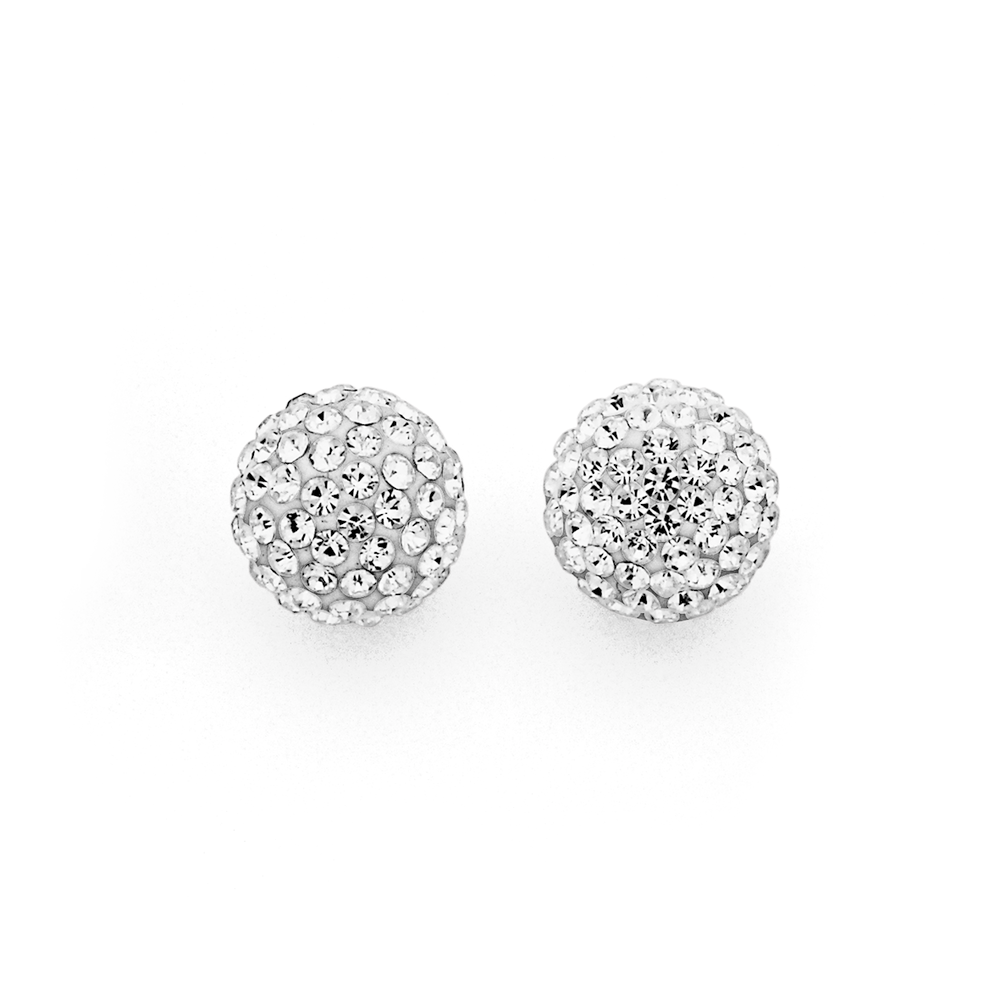 Sterling Silver Crystal Stud Earrings in White Pascoes