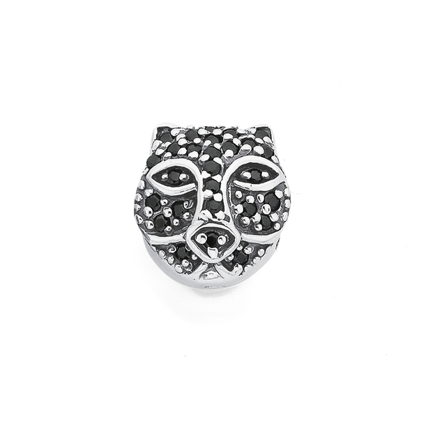 Sterling Silver Cubic Zirconia Black Cat Face Bead Charm