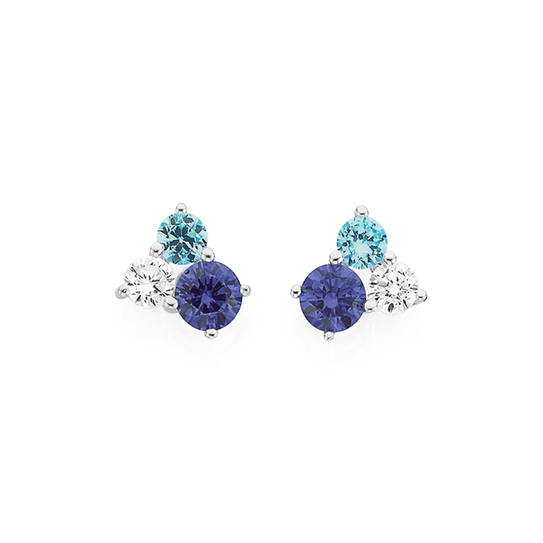 Sterling Silver Cubic Zirconia & Blue Cubic Zirconia Studs