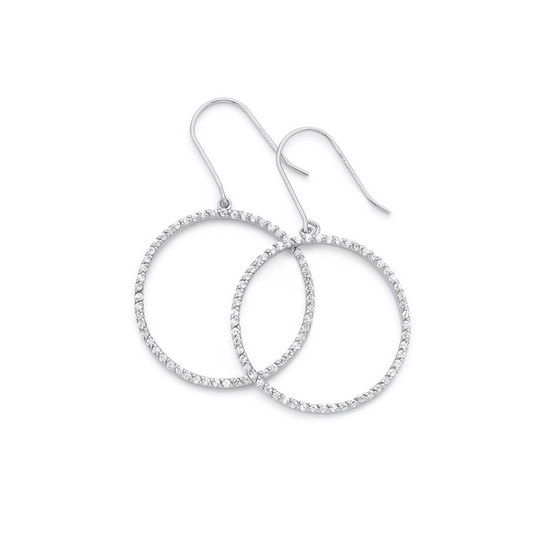 Sterling Silver Cubic Zirconia Circle Hook Earrings