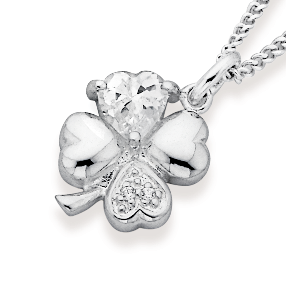 Sterling Silver Cubic Zirconia Clover/shamrock Pendant in White