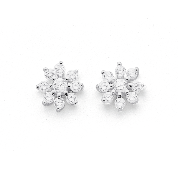 Sterling Silver Cubic Zirconia Cluster Studs